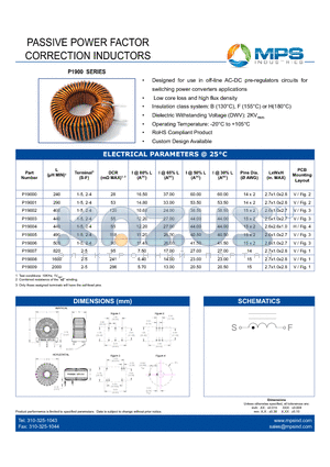 P1900 datasheet - PASSIVE POWER FACTOR CORRECTION INDUCTORS