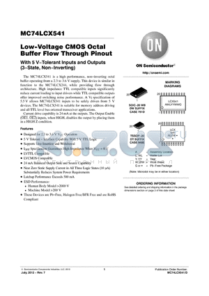 MC74LCX541DTG datasheet - Low-Voltage CMOS Octal Buffer Flow Through Pinout