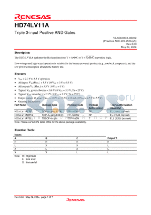 HD74LV11ARPEL datasheet - Triple 3-input Positive AND Gates