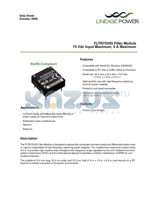 FLTR75V05Z datasheet - 75 Vdc Input Maximum, 5 A Maximum