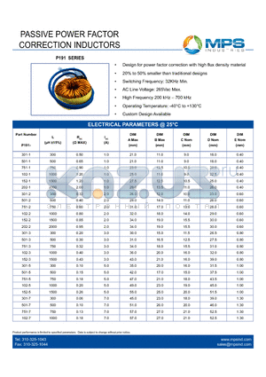 P191 datasheet - PASSIVE POWER FACTOR CORRECTION INDUCTORS