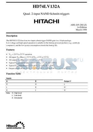 HD74LV132A datasheet - Quad. 2-input NAND Schmitt-triggers