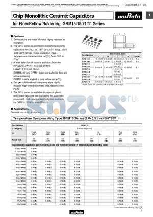 GRM188 datasheet - Chip Monolithic Ceramic Capacitors