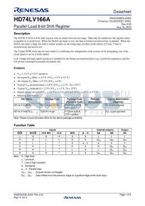 HD74LV166A7 datasheet - Parallel-Load 8-bit Shift Register