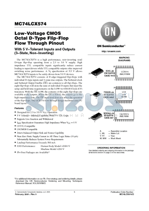 MC74LCX574DWR2 datasheet - Low-Voltage CMOS Octal D-Type Flip-Flop  Flow Through Pinout With 5 V−Tolerant Inputs and Outputs (3−State, Non−Inverting)