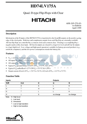 HD74LV175A datasheet - Quad. D-type Flip-Flops with Clear