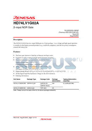 HD74LV1G02A datasheet - 2-input NOR Gate