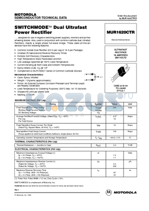 MUR1620CTR datasheet - ULTRAFAST RECTIFIER 16 AMPERES 200 VOLTS