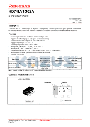 HD74LV1G02A datasheet - 2-input NOR Gate