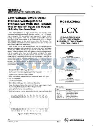 MC74LCX652DW datasheet - LOW-VOLTAGE CMOS OCTAL TRANSCEIVER/ REGISTERED TRANSCEIVER WITH DUAL ENABLE