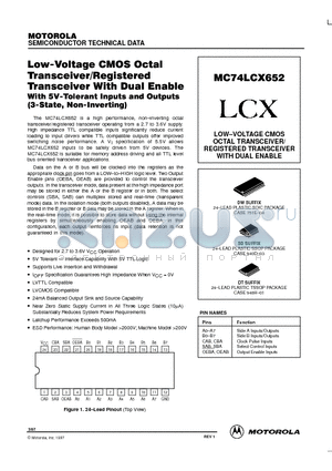 MC74LCX652 datasheet - LOW-VOLTAGE CMOS OCTAL TRANSCEIVER/ REGISTERED TRANSCEIVER WITH DUAL ENABLE