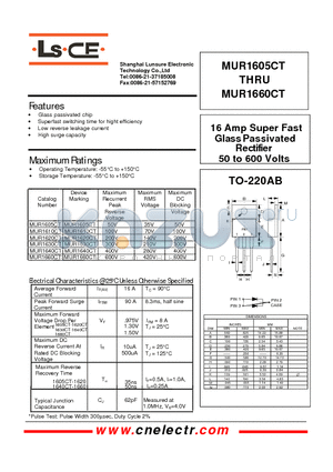 MUR1630CT datasheet - 16Amp super fast glass passivated rectifier 50to600 volts