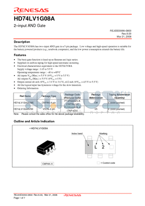 HD74LV1G08A datasheet - 2-input AND Gate
