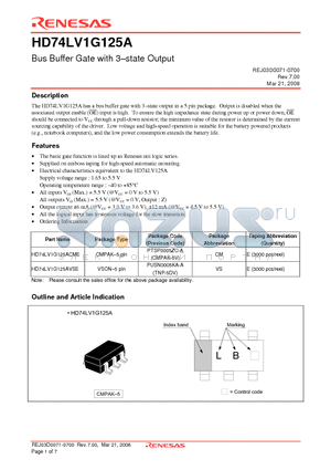 HD74LV1G125A datasheet - Bus Buffer Gate with 3-state Output