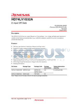 HD74LV1G32ACME datasheet - 2-input OR Gate