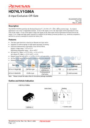 HD74LV1G86ACME datasheet - 2-input Exclusive-OR Gate