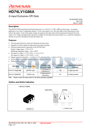 HD74LV1G86A_08 datasheet - 2-input Exclusive-OR Gate