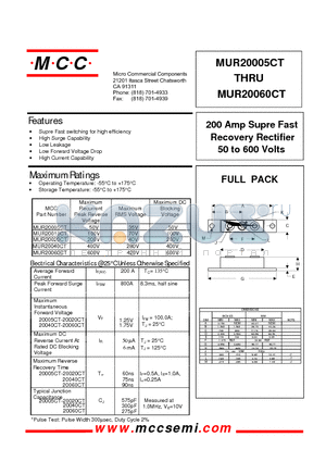 MUR20010CT datasheet - 200 Amp Supre Fast Recovery Rectifier 50 to 600 Volts