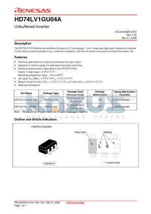 HD74LV1GU04A datasheet - Unbuffered Inverter