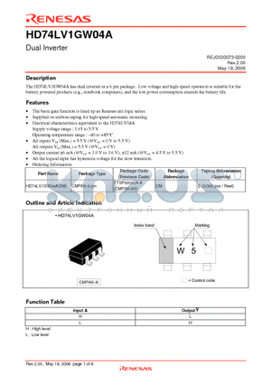 HD74LV1GW04ACME datasheet - Dual Inverter