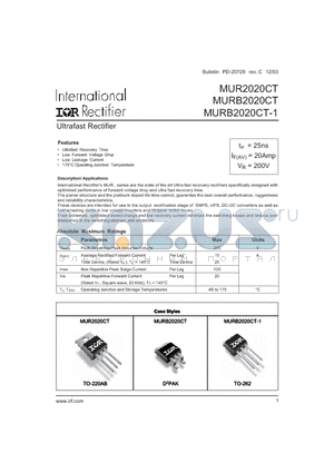 MUR2020CT datasheet - Ultrafast Rectifier