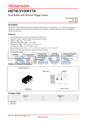 HD74LV1GW17A_06 datasheet - Dual Buffer with Schmitt Trigger Inputs