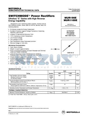 MUR190E datasheet - ULTRAFAST RECTIFIERS 1.0 AMPERE 900-1000 VOLTS