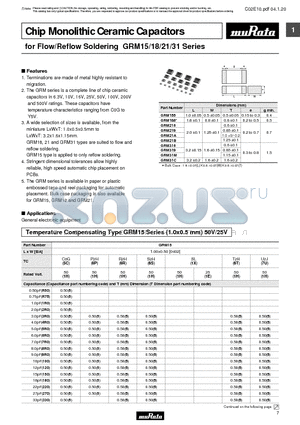 GRM219 datasheet - Chip Monolithic Ceramic Capacitors