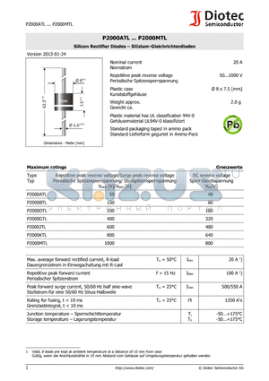 P2000JTL datasheet - Silicon Rectifier Diodes