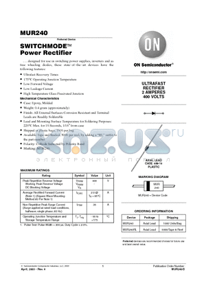 MUR240 datasheet - SWITCHMODE Power Rectifier