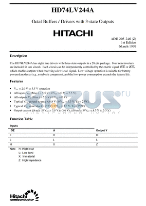 HD74LV244 datasheet - Octal Buffers / Drivers with 3-state Outputs