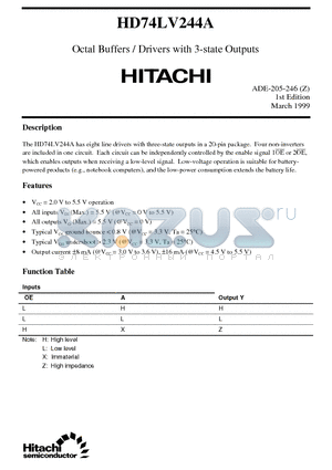 HD74LV244A datasheet - Octal Buffers / Drivers with 3-state Outputs