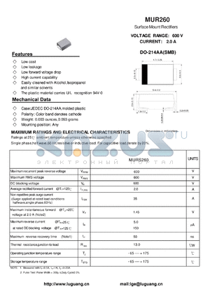 MUR260 datasheet - Surface Mount Rectifiers