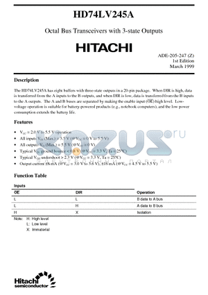 HD74LV245A datasheet - Octal Bus Transceivers with 3-state Outputs