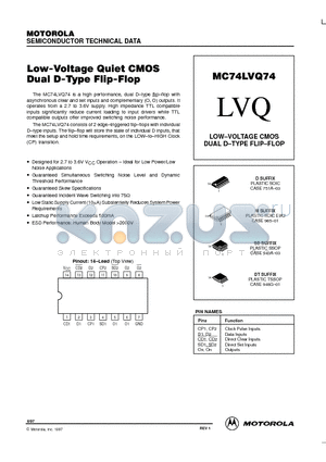 MC74LVQ74 datasheet - LOW-VOLTAGE CMOS DUAL D-TYPE FLIP-FLOP