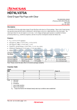 HD74LV273A datasheet - Octal D-type Flip-Flops with Clear