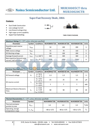 MUR30010CTR datasheet - Super Fast Recovery Diode, 300A