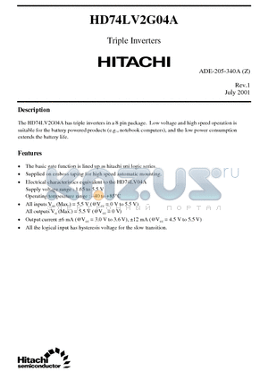 HD74LV2G04A datasheet - Triple Inverters