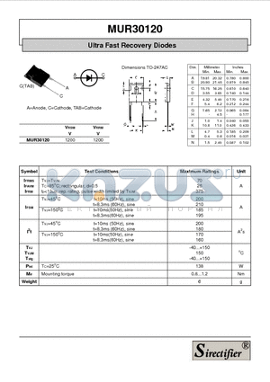 MUR30120 datasheet - Ultra Fast Recovery Diodes