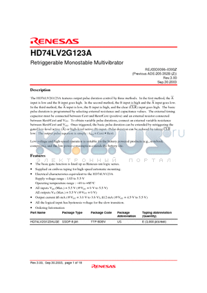 HD74LV2G123AUSE datasheet - Retriggerable Monostable Multivibrator