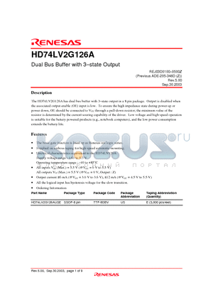 HD74LV2G126A datasheet - Dual Bus Buffer with 3-state Output