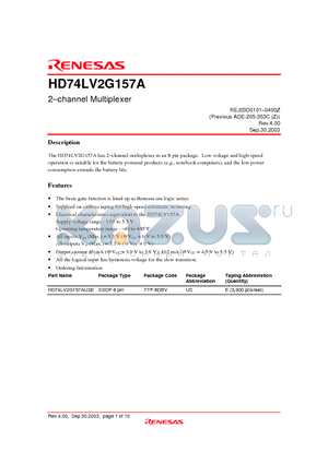 HD74LV2G157A datasheet - 2-channel Multiplexer