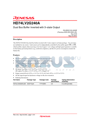 HD74LV2G240A datasheet - Dual Bus Buffer Inverted with 3-state Output