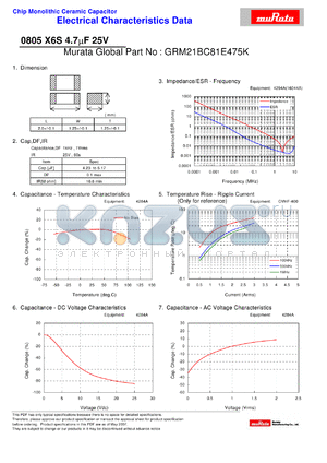 GRM21BC81E475K datasheet - Chip Monolithic Ceramic Capacitor 0805 X6S 4.7lF 25V