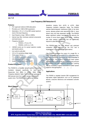 P2005A datasheet - Low Frequency EMI Reduction IC