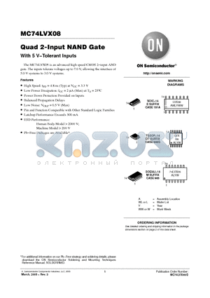 MC74LVX08DR2G datasheet - Quad 2-Input NAND Gate With 5 V−Tolerant Inputs