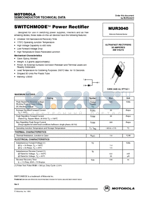 MUR3040 datasheet - ULTRAFAST RECTIFIERS 30 AMPERES 400 VOLTS