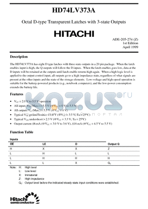 HD74LV373 datasheet - Octal D-type Transparent Latches with 3-state Outputs