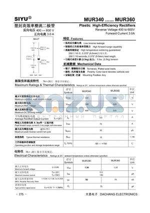 MUR340 datasheet - Plastic High-Efficiency Rectifiers (Reverse Voltage 400 to 600V Forward Current 3.0A)