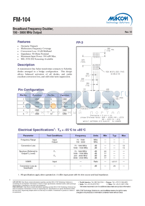 FM-104 datasheet - Broadband Frequency Doubler, 150 - 3000 MHz Output